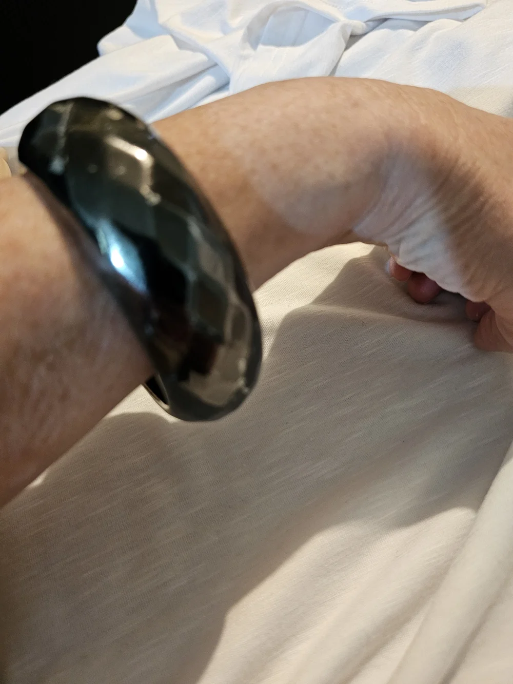Glossy Black Faceted Cuff Bracelet